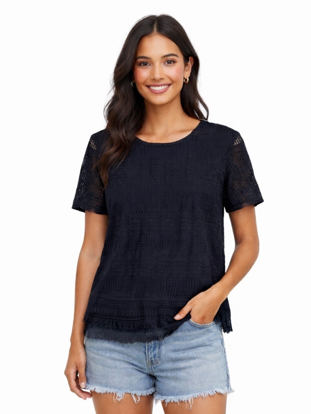Banana Republic Top Black Crochet Knit